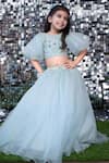 Buy_Ba Ba Baby clothing co_Blue Viscose Satin Organza Enchanted Garden Layered Lehenga And Choli Set_at_Aza_Fashions