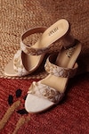 Shop_Tiesta_Gold Embroidered Peer Block Heels_at_Aza_Fashions