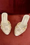 Buy_Tiesta_Gold Embroidery, Crystals Chandelier Embellished Mule Block Heels _at_Aza_Fashions