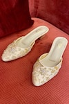 Buy_Tiesta_Gold Embroidery, Crystals Chandelier Embellished Mule Block Heels _Online_at_Aza_Fashions