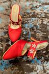Buy_Tiesta_Red Embroidery, Beads Embellished Mule Stilettos _at_Aza_Fashions
