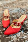 Shop_Tiesta_Red Embroidery, Beads Embellished Mule Stilettos _at_Aza_Fashions