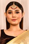 Shop_MINAKI_Gold Plated Bead Drop Maangtikka _at_Aza_Fashions