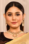 Minaki_Gold Plated Pearls, Diamonds Floral Kundan Choker Set _Online_at_Aza_Fashions