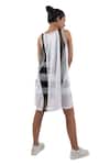 Shop_All2defy_Black Mesh And Dot Net Print Stripes Round Colorblock Dress With Inner_at_Aza_Fashions