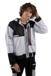 All2Defy_Black Windcheater And Dot Net Print Stripes Reversible Hoodie _Online_at_Aza_Fashions