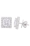 Shop_Solasta Jewellery_Silver Plated Swarovski Zirconia Square Motif Stud Earrings _at_Aza_Fashions