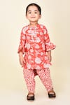 Pankhuri By Priyanka_Red Cotton Embroidery Floral Print Kurta And Tulip Pant Set _Online_at_Aza_Fashions