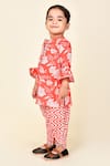 Buy_Pankhuri By Priyanka_Red Cotton Embroidery Floral Print Kurta And Tulip Pant Set _Online_at_Aza_Fashions