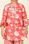 Pankhuri By Priyanka_Red Cotton Embroidery Floral Print Kurta And Tulip Pant Set _at_Aza_Fashions