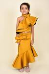Buy_Pankhuri By Priyanka_Yellow Neoprene Bows One Shoulder Top And Skirt Set _at_Aza_Fashions