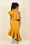 Shop_Pankhuri By Priyanka_Yellow Neoprene Bows One Shoulder Top And Skirt Set _at_Aza_Fashions