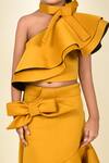 Pankhuri By Priyanka_Yellow Neoprene Bows One Shoulder Top And Skirt Set _at_Aza_Fashions
