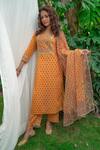 Buy_Pants And Pajamas_Yellow Cotton Kota Block Print Dupatta_at_Aza_Fashions