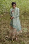 Buy_Incheetape_Beige Organza Embroidered Floral Round Asymmetric Kurta And Pant Set _at_Aza_Fashions