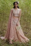 Buy_Incheetape_Pink Silk Linen Embroidered Floral Motifs Boat Lehenga Set _at_Aza_Fashions