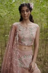 Shop_Incheetape_Pink Silk Linen Embroidered Floral Motifs Boat Lehenga Set _at_Aza_Fashions