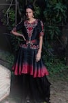 Buy_Incheetape_Black Silk Linen Embroidered Floral Motifs Round Peplum And Lehenga Set _at_Aza_Fashions