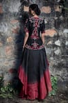 Shop_Incheetape_Black Silk Linen Embroidered Floral Motifs Round Peplum And Lehenga Set _at_Aza_Fashions