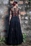 Shop_Incheetape_Black Silk Linen Embroidered Floral Motifs Round Gown _at_Aza_Fashions