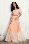 Buy_Incheetape_Orange Silk Linen Embroidered Floral Motifs Round Crop Top And Lehenga Set _at_Aza_Fashions