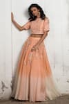 Incheetape_Orange Silk Linen Embroidered Floral Motifs Round Crop Top And Lehenga Set _Online_at_Aza_Fashions