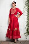 Buy_Incheetape_Red Silk Linen Embroidered Floral Motifs Round Anarkali And Pant Set _at_Aza_Fashions