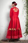 Shop_Incheetape_Red Silk Linen Embroidered Floral Motifs Round Anarkali And Pant Set _at_Aza_Fashions