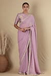 Shop_Blue Lotus Design_Purple Lining Shantoon Embroidered Zari Work High Neck Hem Saree With Blouse _at_Aza_Fashions