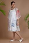 Buy_Chambray & Co._White Organza, Crushed Floral Motifs Dress Dior Embroidered With_Online_at_Aza_Fashions