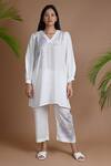 Buy_Chambray & Co._White Silk Embroidered Floral Motifs V Neck Eden Tunic _at_Aza_Fashions