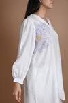 Shop_Chambray & Co._White Silk Embroidered Floral Motifs V Neck Eden Tunic _Online_at_Aza_Fashions