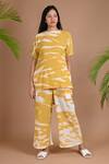 Buy_Chambray & Co._Yellow Crush Silk Shibori Dyeing Boat Neck Shay Dye Top And Pant Set _at_Aza_Fashions