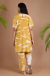 Shop_Chambray & Co._Yellow Crush Silk Shibori Dyeing Boat Neck Shay Dye Top And Pant Set _at_Aza_Fashions