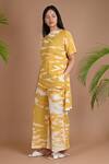 Shop_Chambray & Co._Yellow Crush Silk Shibori Dyeing Boat Neck Shay Dye Top And Pant Set _Online_at_Aza_Fashions
