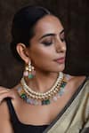 Buy_SWABHIMANN_Gold Plated Pearls Handcrafted Stone Drop Necklace Set _Online_at_Aza_Fashions