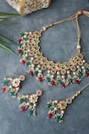 Buy_SWABHIMANN_Gold Plated Pearls Floral Kundan Studded Choker Set _Online_at_Aza_Fashions