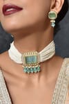 Shop_SWABHIMANN_Blue Pearls Layered Choker Set _Online_at_Aza_Fashions