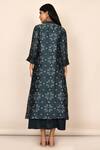 Shop_Samyukta Singhania_Grey Cotton Silk Printed Geometric Mandarin Collar Jacket And Kurta Set_at_Aza_Fashions
