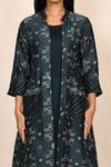 Samyukta Singhania_Grey Cotton Silk Printed Geometric Mandarin Collar Jacket And Kurta Set_at_Aza_Fashions