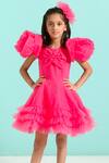 Buy_Free Sparrow_Pink Tulle Embroidered Thread Work Fairy Rose Puff Sleeve Dress_at_Aza_Fashions