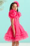 Free Sparrow_Pink Tulle Embroidered Thread Work Fairy Rose Puff Sleeve Dress_Online_at_Aza_Fashions