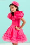 Buy_Free Sparrow_Pink Tulle Embroidered Thread Work Fairy Rose Puff Sleeve Dress_Online_at_Aza_Fashions
