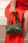 Shop Forever Noor Green Beads, Crystals Suede Embellished Clutch at Aza Fashions Shop_Forever Noor_Green Beads, Crystals Suede Embellished Clutch _at_Aza_Fashions