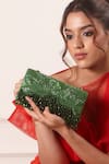Forever Noor Green Beads, Crystals Suede Embellished Clutch Online at Aza Fashions Forever Noor_Green Beads, Crystals Suede Embellished Clutch _Online_at_Aza_Fashions