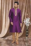 Buy_Samyukta Singhania_Purple Banarasi Art Silk Embroidered Floral Mandarin Collar Kurta Set _at_Aza_Fashions