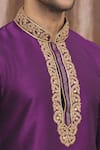 Shop_Samyukta Singhania_Purple Banarasi Art Silk Embroidered Floral Mandarin Collar Kurta Set _Online_at_Aza_Fashions