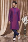 Buy_Samyukta Singhania_Purple Banarasi Art Silk Embroidered Floral Mandarin Collar Kurta Set _at_Aza_Fashions