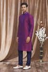 Buy_Samyukta Singhania_Purple Banarasi Art Silk Embroidered Floral Mandarin Collar Kurta Set _Online_at_Aza_Fashions