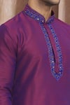 Shop_Samyukta Singhania_Purple Banarasi Art Silk Embroidered Floral Mandarin Collar Kurta Set _Online_at_Aza_Fashions